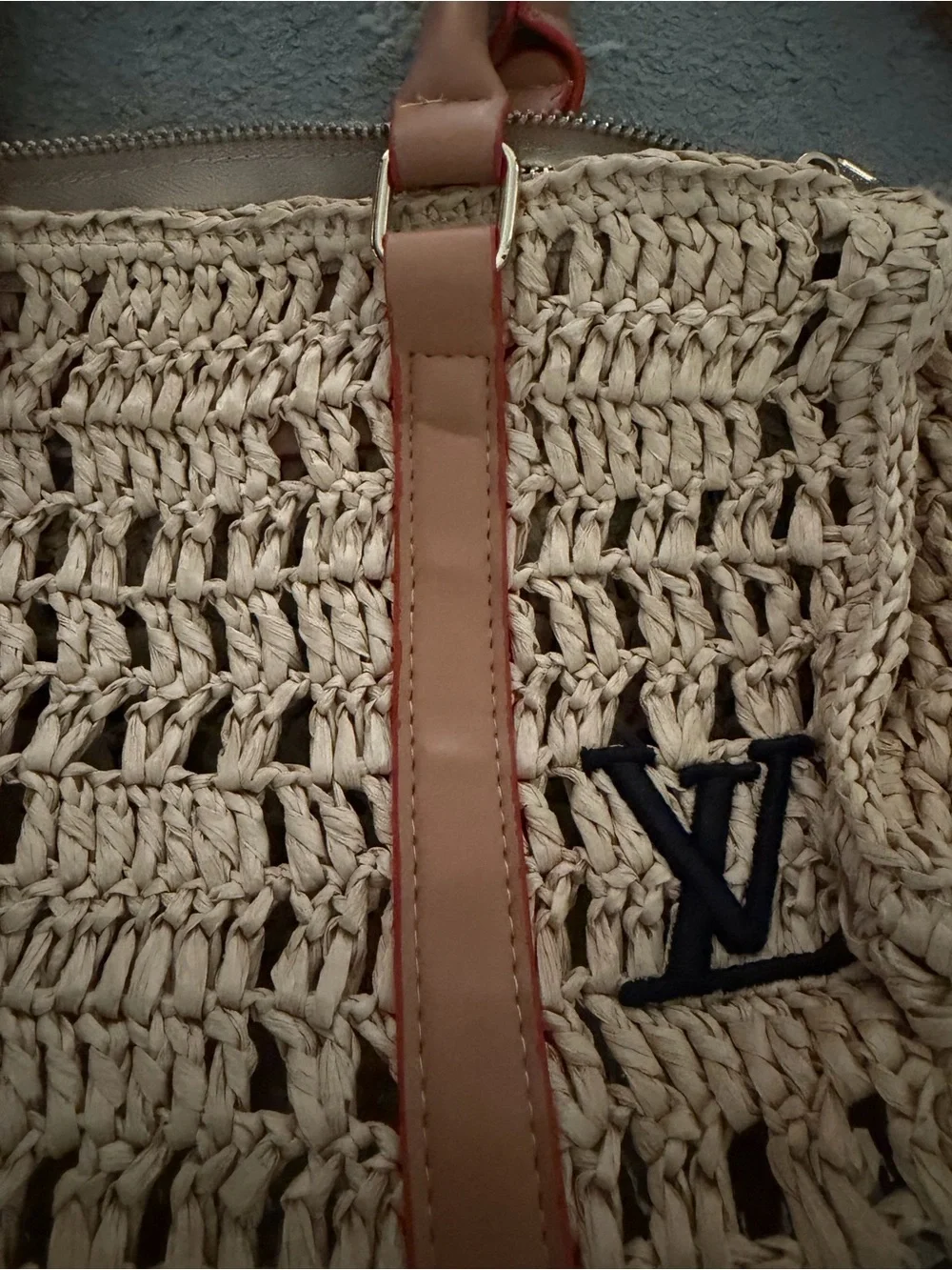 Raffia Tote with Tan Trim